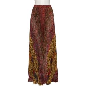 Pre Owned Etro Multicolored Paisley Printed Crepe Pleated Maxi Skirt S