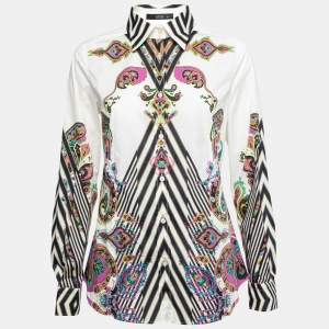 Pre Owned Etro White Paisley Printed Cotton Button Front Shirt M