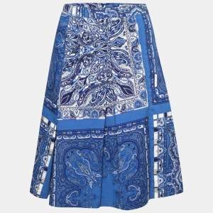 Etro Blue Paisley Printed Cotton Knee Length Skirt M