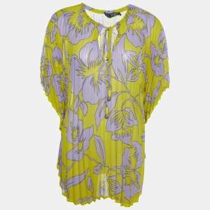 Pre Owned Etro Green & Purple Chiffon Plisse Kaftan Top (One Size)