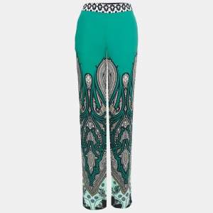 Etro Green Printed Silk Palazzo Pants S