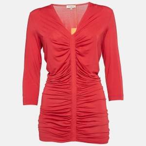 Etro Red Jersey Ruched Long Sleeve Top L