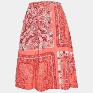 Etro Pink Paisley Print Pleated Cotton Short Skirt L