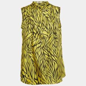 Etro Yellow Leaf Printed Silk Sleeveless Top M