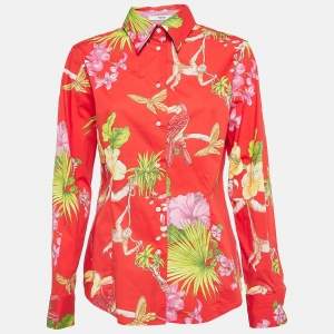 Pre Owned Etro Red Tropical Print Cotton Shirt L