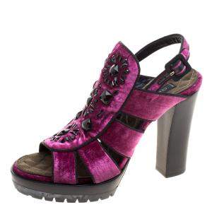 Etro Purple Velvet Embellished Platform Sandals Size 40