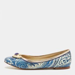 Pre Owned Etro Multicolor Paisley Coated Canvas and Leather Ballet Flats Size 36
