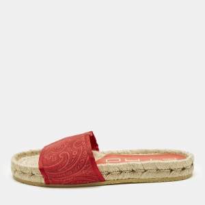 Pre Owned Etro Paisley Size 36 Red Canvas Espadrille Flats Slide