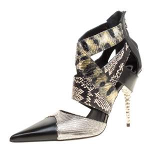 Etro Multicolor Snakeskin/Lizard and Leather Pointed Toe Strappy Sandals Size 40