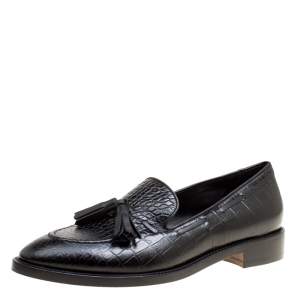 Etro Black Embossed Leather Tassel Loafers Size 39