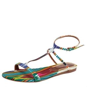 Etro Multicolor Satin Flat  T-Strap Flat Sandals Size 38