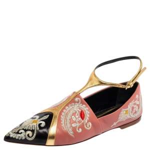 Etro Multicolor Embroidered Leather Ankle Strap Smoking Slippers Size 37