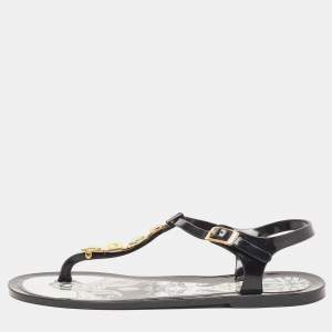 Etro Black Jelly Metal Logo Embellished Thong Flats Size 40