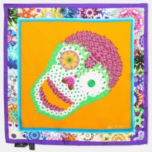 Pre Owned Etro Orange Printed Silk Square Scarf 