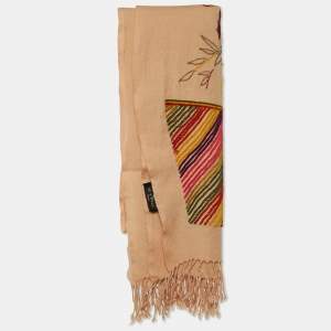 Etro Beige Paisley Appliqued & Embroidered Wool Scarf