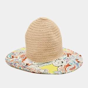 Etro Beige/Purple Printed Cotton and Raffia Hat
