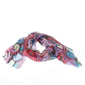 Pre Owned Etro Multicolor Paisley Print Silk Fringed Scarf