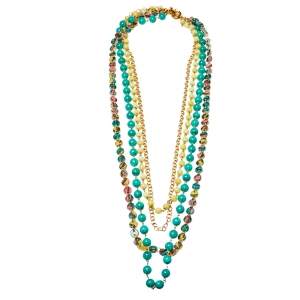 Etro Multicolor Multistrand Beads Gold Tone Necklace