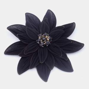Etro Black Floral Crystal Embellished Fabric Brooch 