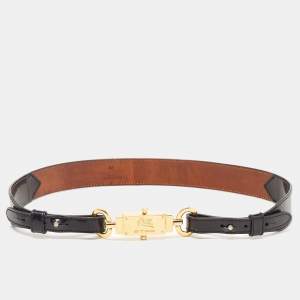Etro Black Patent Leather Logo Plague Waist Belt 