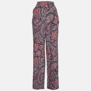 Etro Multicolor Floral Paisley Print Silk Wide-Leg Pants M