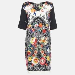 Etro Black Floral Print Stretch Crepe Shift Dress M