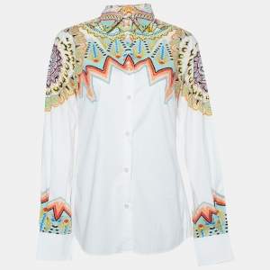 Etro White Printed Cotton Long Sleeve Shirt M