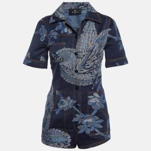 Etro Blue Floral Jacquard Denim Playsuit S