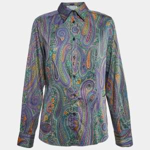 Etro Purple Paisley Print Cotton Button Front Shirt L