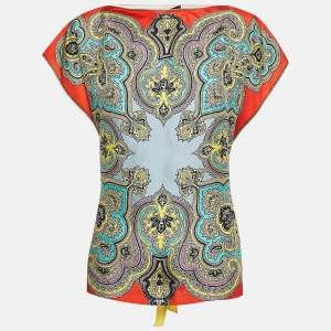 Etro Multicolor Printed Silk Tie-Up Detail Scarf Top One Size 