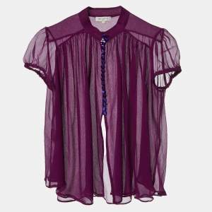 Pre Owned Etro Purple Chiffon Silk Button Front Blouse S