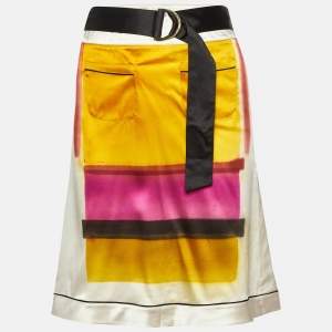 Etro Off-White Printed Satin Silk Knee-Length Skirt S