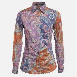 Etro Purple/Brown Paisley Print Stretch Cotton Tribal Accent Shirt S