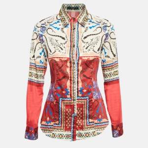 Etro Red Tribal Accent Print Stretch Cotton Shirt S 