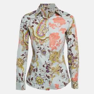 Etro Blue Floral Print Stretch Cotton Shirt S