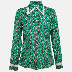 Pre Owned Etro Green Silk Paisley Print Button Front Shirt M