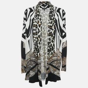 Etro Black Animal Print Jersey Open Front Cardigan M