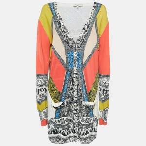 Etro Multicolor Printed Jersey Open Front Cardigan L