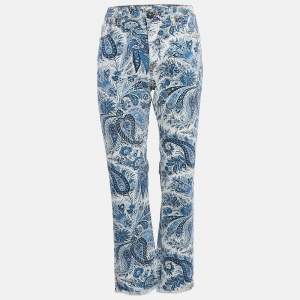 Etro Blue Paisley Print Denim Raw Edge Jeans M Waist 27" 