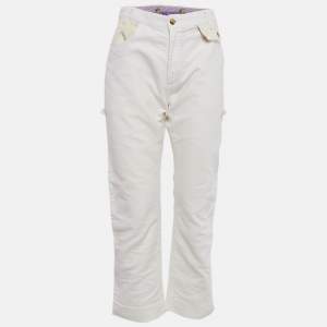 Etro White Denim Fur Detail Straight Pants L