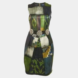 Pre Owned Etro Green Printed Cotton Blend Embellished Mini Dress M 