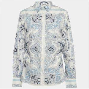 Etro White/Blue Paisley Print Cotton Full Sleeve Shirt L