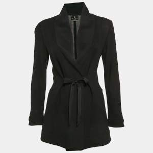 Etro Black Wool Blend Front Tie Detail Jacket S