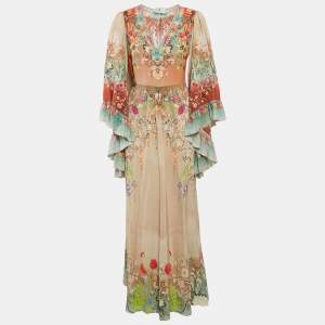 Pre Owned Etro Multicolor Floral Silk Ruffled Maxi Dress M