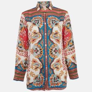 Etro Red Paisley Print Ramie Long Sleeve Shirt M