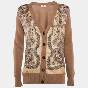 Etro Beige Paisley Print Silk and Wool Knit Cardigan S