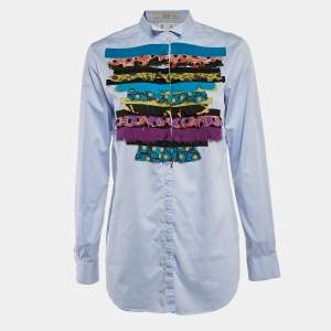 Etro Blue Cotton and Silk Ruffled Shirt M