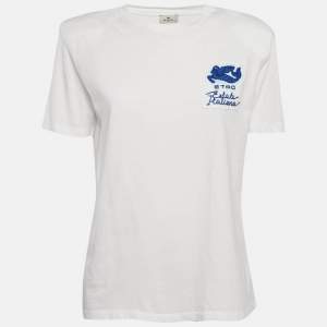 Etro White Applique Jersey Structured Shoulder T-Shirt S