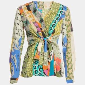 Etro Multicolor Printed Silk Blouse Tie-Up Blouse S