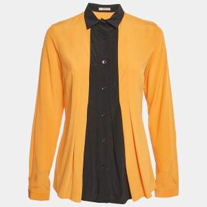 Etro Orange Contrast Collar Silk Pleated Shirt S